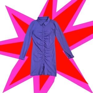 Purple Long Sleeve Button-Up Dress